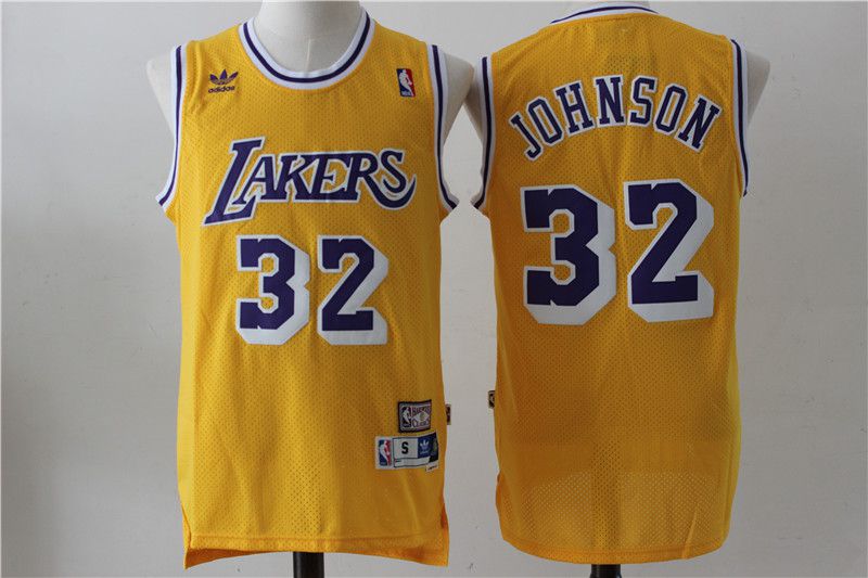 Men Los Angeles Lakers 32 Johnson Yellow Throwback NBA Jerseys